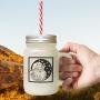 Brown Smiling Santa Clause Frosted Glass Mason Jar With Straw