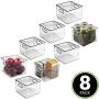 mDesign Plastic Food Storage Container Bin with Handles - for Kitchen, Pantry, Cabinet, Fridge/Freezer - Cube Organizer for Snacks, Produce, Vegetables, Pasta - BPA Free - 8 Pack, Clear
