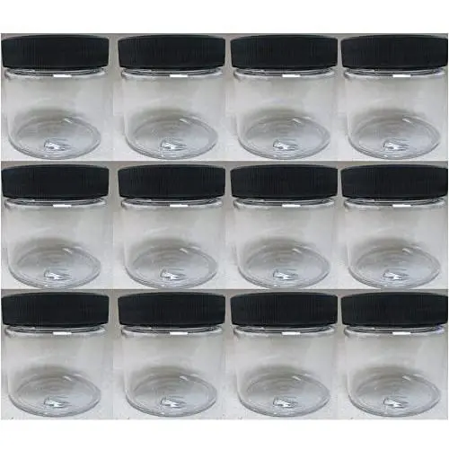 12 PET Plastic 2 Oz Empty Clear Containers Cosmetic Jar Cap Creams Makeup Travel 12 PET Plastic 2 Oz Empty Clear Containers Cosmetic Jar Cap Creams Makeup Travel