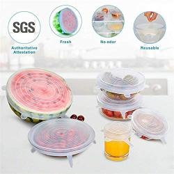 LZSDLP 6 PCS Magic Silicone Stretch Lids, Reusable Bowl Lids Food Cover Wrap, BPA-Free Food Storage Cover for Platters, Dishes, Jars, Bowls, Pot and Fruits (White)