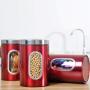 3pcs StainlessXH Steel Window Canister Tea Coffee Sugar Nuts Jar Storage Set (Red)