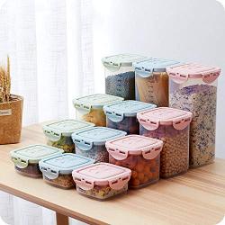 HOMELUNY Set of 4 Airtight Jars Kitchen with Scale Storage Box Plastic Food Cereal Storage Containers for Candy, Cookie, Rice, Sugar,Flour,Snacks Keeping Food Dry & Fresh Green 240ml