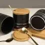 ZLDGYG Küchenbehälter Set – 3-teilig: Kaffee-, Zucker- und Teespeicherdosen mit Bambusdeckeln, Küchenorganizer, Schwarz