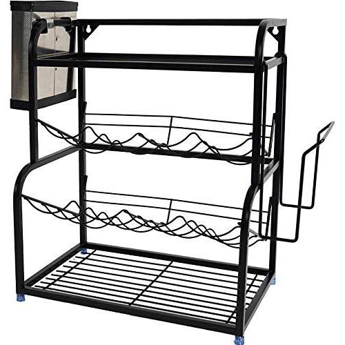 Gewürzgarderobe, 2-stufige Steh-Organizer für Gewürzflaschen & Regale, Küchentopfpflege, Schwarz, 35x22x42cm