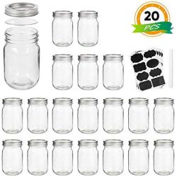 Mason Jars, Wide Mouth Canning Jars,12OZ Glass Jars With Regular Lids and Bands（Silver),Ideal For Jam,Honey,Wedding Favors,Shower Favors,Baby Foods,Set of 20