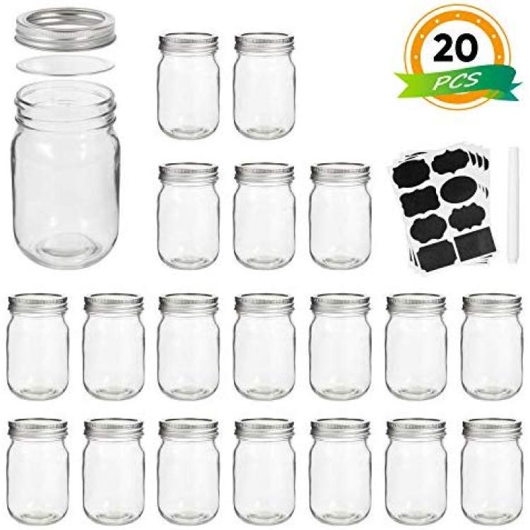 Mason Jars, Wide Mouth Canning Jars,12OZ Glass Jars With Regular Lids and  Bands（Silver),Ideal