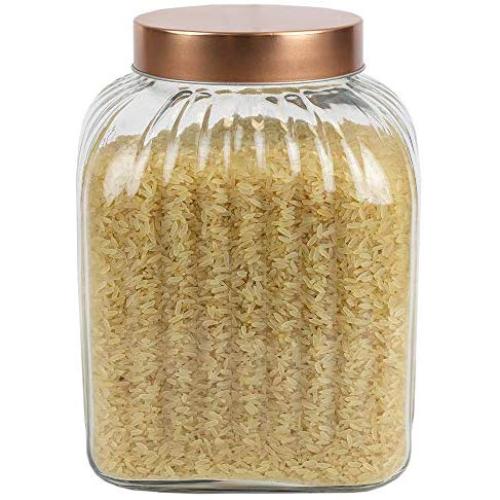 Home Basics Large Jar with Brushed Copper Steel Fresh Sealed Air-Tight Lid, Glass Canister Store Food, Coffee, Sugar, Tea, Clear