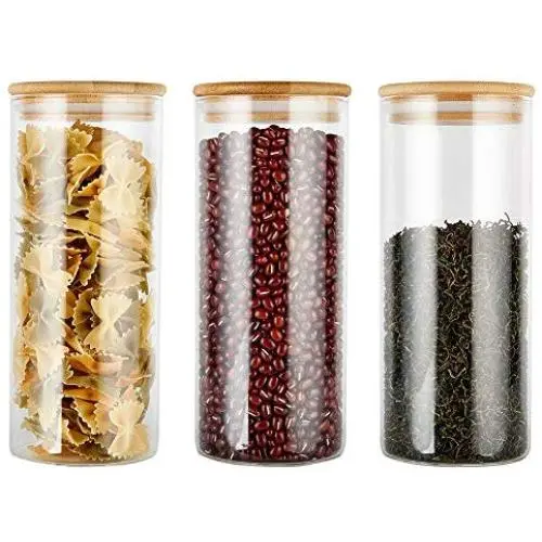 Bouteilles de Rangement en Verre COPRREL avec Couvercles en Bambou Set de 3 pour Cuisine, Canisters pour Café, Farine, Sucre, Bonbons, Biscuits, Épices et Plus. 950 ml (32.5 oz) Bouteilles de Rangement en Verre COPRREL avec Couvercles en Bambou Set de 3 pour Cuisine, Canisters pour Café, Farine, Sucre, Bonbons, Biscuits, Épices et Plus. 950 ml (32.5 oz)