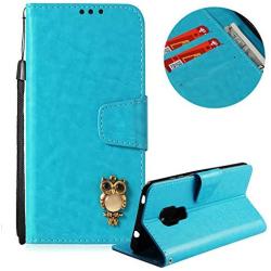 Soft PU Leather Wallet Case for Huawei Mate 20,Flip Stand Case for Huawei Mate 20,Moiky Classic Retro Blue 3D Owl Design Solid Color Purse Folio Magnetic Cover with Wrist Strap