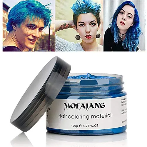 MOFAJANG Haarfarbe Wachs, Instant Haarwachs, Temporäres Frisiergel 120 ml, Haarpomade, natürliches Frisierwachs für Männer und Frauen Party-Cosplay (Blau)