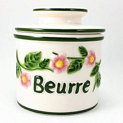 Butter Bell Keeper L Tremain Ceramic Crock Cafe Keeper Flowers Pink Green