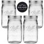 Ball Mason Jars Wide Mouth 32 oz Bundle with Non Slip Jar Opener- Set of 4 Quart Size Mason Jars - Canning Glass Jars with Lids