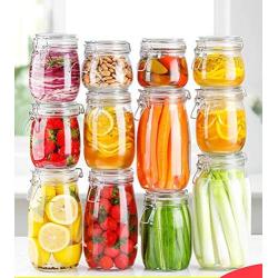 Yl Ly Round Glass Sealed Jar Lemon Passion Fruit Honey Bottle Transparent Food Storage Multi-Piece Suit Round 500+750+1000Ml