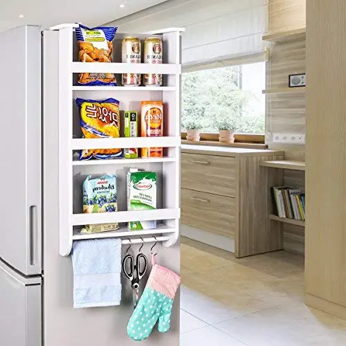 Kühlschrank Seitenspender Regal, Sunix Hochwertige Weiße Farbe 3stufige Küchenorganizer Gewürzregal, Kühlschrank Seitenspender Holzregal, Weiß