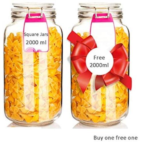 Mason Jars Canning Glass Jars Glass Smoothies Jars with Lids for Drinking and Storage Reusable Container for Juice Milk Bulk Food Coffee Round and Square Glass Jars (Color : Square Jars 2000ml)