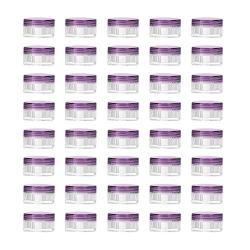 LONGWAY 0.1 Oz (3g) Muticolor Small Plastic Jars with Lids | Mini Empty Lotion Containers - for Travel Cream Samples, Lip Balm & BPA Free (Pack of 42, Purple)