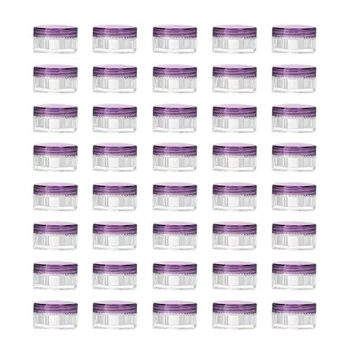 LONGWAY 0.1 Oz (3g) Muticolor Small Plastic Jars with Lids | Mini Empty Lotion Containers - for Travel Cream Samples, Lip Balm & BPA Free (Pack of 42, Purple) LONGWAY 0.1 Oz (3g) Muticolor Small Plastic Jars with Lids | Mini Empty Lotion Containers - for Travel Cream Samples, Lip Balm & BPA Free (Pack of 42, Purple)