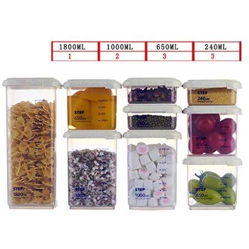 Japanese Transparent Storage Containers, Square Plastic Sealed jar Herbs Pot Lids-B