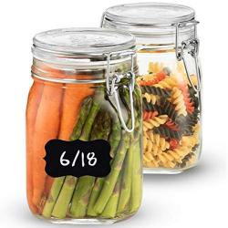 Bormioli Rocco Glass Fido Jars - 33.? Ounce - 1 Liter - with hinged hermetically Sealed Airtight lid for Fermenting, Canning, Preserving, With Exclusive Paksh Novelty Chalkboard Labels Set (2 Jars)