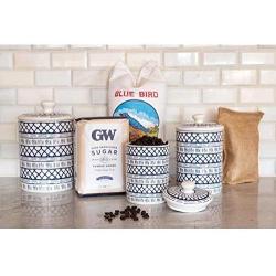 3 Piece Canister Set White/Blue Blue Porcelain