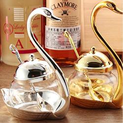 TNKML Glass Seasoning Jar Storage Jar With Spoon Kitchen Seasoning Jar Home Decoration Spice Container Creative Gift Fashion Seasoning Jar-Silver