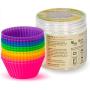 Pantry Elements Silicone Cupcake Liners Baking Cups - 12 Pack Vibrant Muffin Cake Molds in Bonus Screw Top Storage Jar