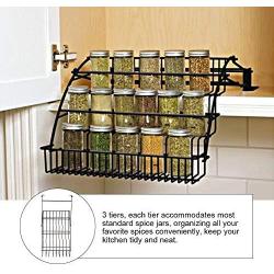 Yosoo Cabinet Spice Rack, Large capacity Coated Iron Wire 3-Tier Elevated Spice Jars Bottles Rack Kitchen Home Storage Shelf Organizer Black