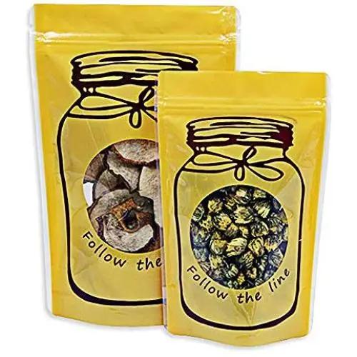 WISHDIAM Verpackungsbeutel mit Fenster, Doppelwandig, Gelb, Stehenbeutel mit Klarsicht-Glasbehälter Design, 100 Stück, 4,0 x 6,0 Zoll