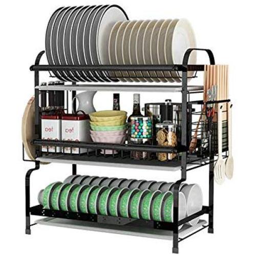 3-Tier Stainless Steel Storage Organizer Shelf for Kitchen, Multifunction Countertop Standing Spice Rack Jars Bottle Storage Knife Utensils Holder