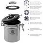 Frescura Coffee Airtight Coffee Canister Storage Container | Keep Ground Coffee & Beans Fresher | Stainless Kitchen Canister with Date Tracker, CO2 - Valve, Bean Scoop and Travel Jar - Silver Steel