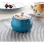Japanese Retro Floral Handmade Sugar Bowl Lidded Bowl Sugar Dispenser Salt Pepper Storage Jar Pot Sugar Container Seasoning Pot Holder for Home and Kitchen,Blue