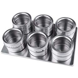 HONGSA Kitchen Stainless Steel Magnetic Spice Jars, Containers Multipurpose Spice Tin Rack Perfect Kitchen Storage 6 Piece Set