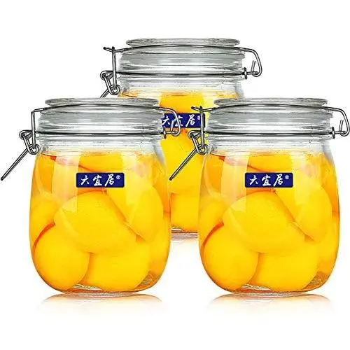 Holzhaus Glas Aufbewahrungsglas Mitglied, Mason-Glasbehälter mit Dichtung, Luftdichter Behälter mit Schraubverschluss – 750ml x 3 Stück