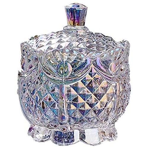 FUYU Exquisite Embossed Crystal Glass Candy Box with Lid Food Jar Jewelry Box