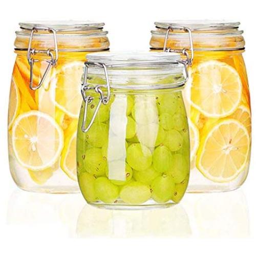 HIZLJJ 3 Pcs Sealed Glass Storage Tank Glass Food Storage Canisters Jars with Tight Lids for Kitchen or Bathroom Food,cookie,cracker, Storage Containers