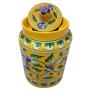 Handmade Ceramic Jar Container 500 ml Ceramic Achar Barni Blue Pottery Art Yellow Color Decorative Ceramic Kitchen Storage Container with Lid Use for Storage Nuts/Snacks/Spices/Pickles/Dessert