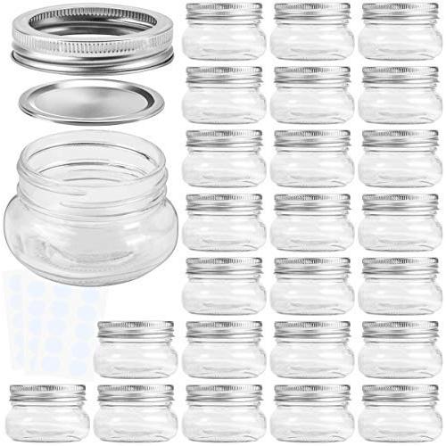 KAMOTA Mason Jars 4 oz With Regular Silver Lids and Bands, Ideal for Jam, Honey, Wedding Favors, Shower Favors, Baby Foods, DIY Magnetic Spice Jars, 24 PACK, 30 Whiteboard Labels Included