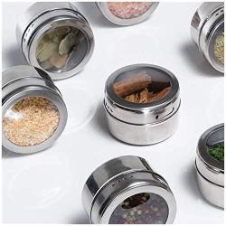 DSWSSH Decorative Jewelry Boxes Magnetic Spice Holder Stainless Steel Pot Herb Storage Jar Box Cookware Stand Dustproof Visible Spice Jar Burette