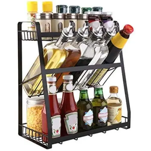 Mostbest 3-stufiges Metall Küchenschrank, Stehender Eckenregal, Küchenarbeitsplatten-Gewürz-Organizer, Gläser-Flachenhalter für Utensilien
