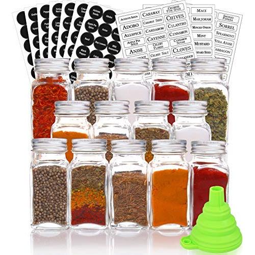 Estilo EST2880 Includes 14 Clear Glass Airtight Screw on Ti Complete Spice Jars Set, 4 oz