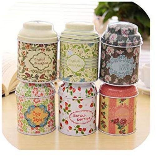 6er Set Korean Pastoral Stil Eisen Lagerbehälter Multifunktion Kaffee Tee Süßigkeiten Zinnbehälter Vintage Kleine Blumen Metallbehälter