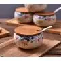 Ceramics Retro Japanese Flower Sugar Salt Pepper Storage Jar with Wood Lid And Spoon