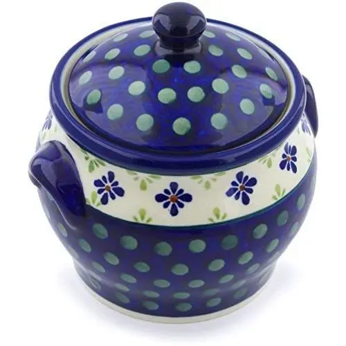 Poltiergefäß 12,7 cm (5 Zoll) mit Deckel und Henkel (Green Gingham Schwan-Motiv) + Echtheitszertifikat