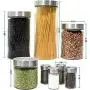 Home Décor Premium 8 Piece Glass Canisters and Spice Jar Set with Stainless Steel Screw On Lids Clear Storage