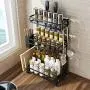 3 Tier Metal Kitchen Spice Rack Countertop Standing Corner Shelf Removable Seasoning Organizer Jars Bottle Storage Knife Utensils Cutting Board Holders with 3 Hooks, Black 3 Tier Metal Kitchen Spice Rack Countertop Standing Corner Shelf Removable Seasoning Organizer Jars Bottle Storage Knife Utensils Cutting Board Holders with 3 Hooks, Black