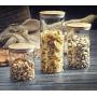 Food Storage Bottles Glass Jar Sealed Cans with Bamboo Cover Large Capacity Cereals Glass Bottle Tea Box,450Ml