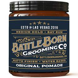 Battle Born Grooming Co Original Pomade (Bay Rum, 4 oz) | Medium Hold | Matte Finish | Natural Ingredients | Water Based