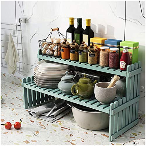 Shelf Organizer Kitchen Organization Cabinet Spice Seasoning Jars Rack Bamboo Shelf With Adjustable Storage Basket Box Countertop Freestanding Container Display For Pantry (Color : Blue)