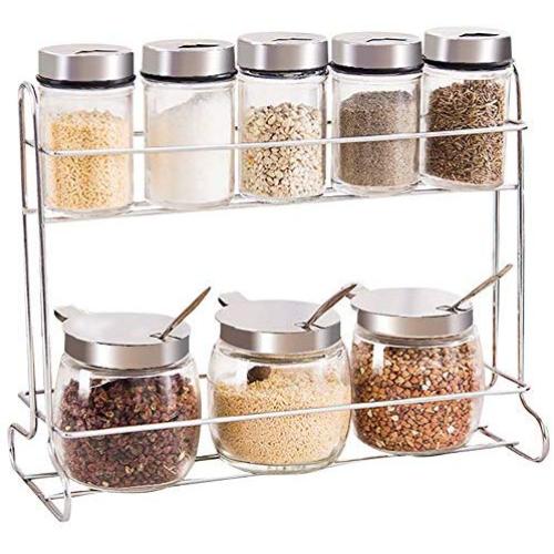 Kitchen Spice Rack 2-Tier Spice Rack Holder Non-Slip In Kitchen Cabinet Cupboard Condiments Spices Herbs Jar Bottle Kitchen Bathroom Standing Storage Organizer Kitchen & Pantry Storage Solution