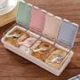 DUDDP Storage Spice lar set Spice jars containers Seasoning Container Seasoning Storage Box Wheat Straw with Spoon 4-Compartment Spice Box Storage Container Condiment Jars for Spice